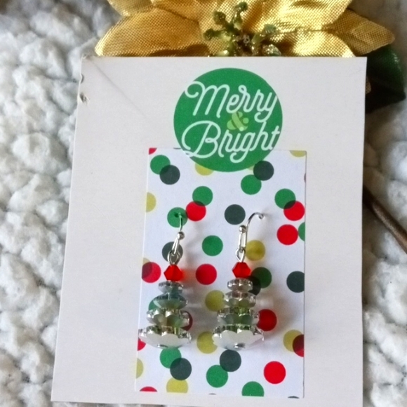 Handmade Crystal prism dangle Christmas Tree earrings - Picture 1 of 4